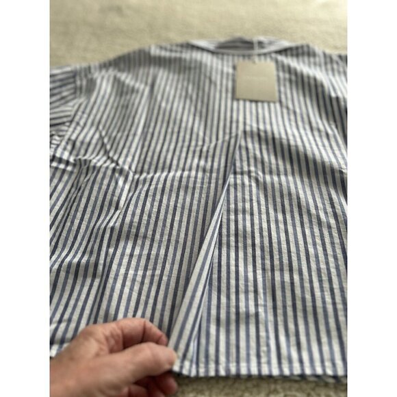 Everlane Long Sleeve Cotton Poplin Crop PJ Top blouse Blue Stripes - Picture 6 of 12